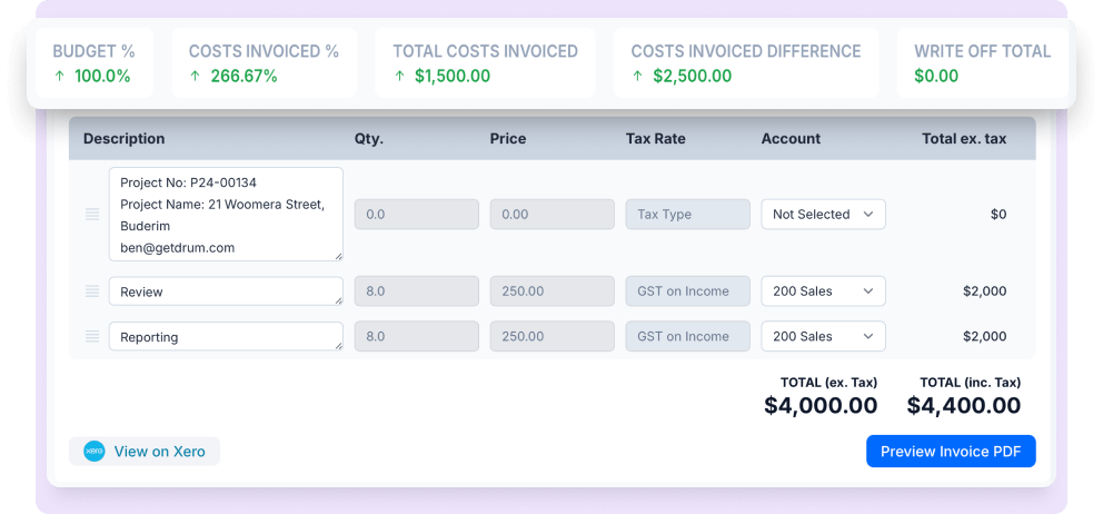 Drum's invoice KPI view